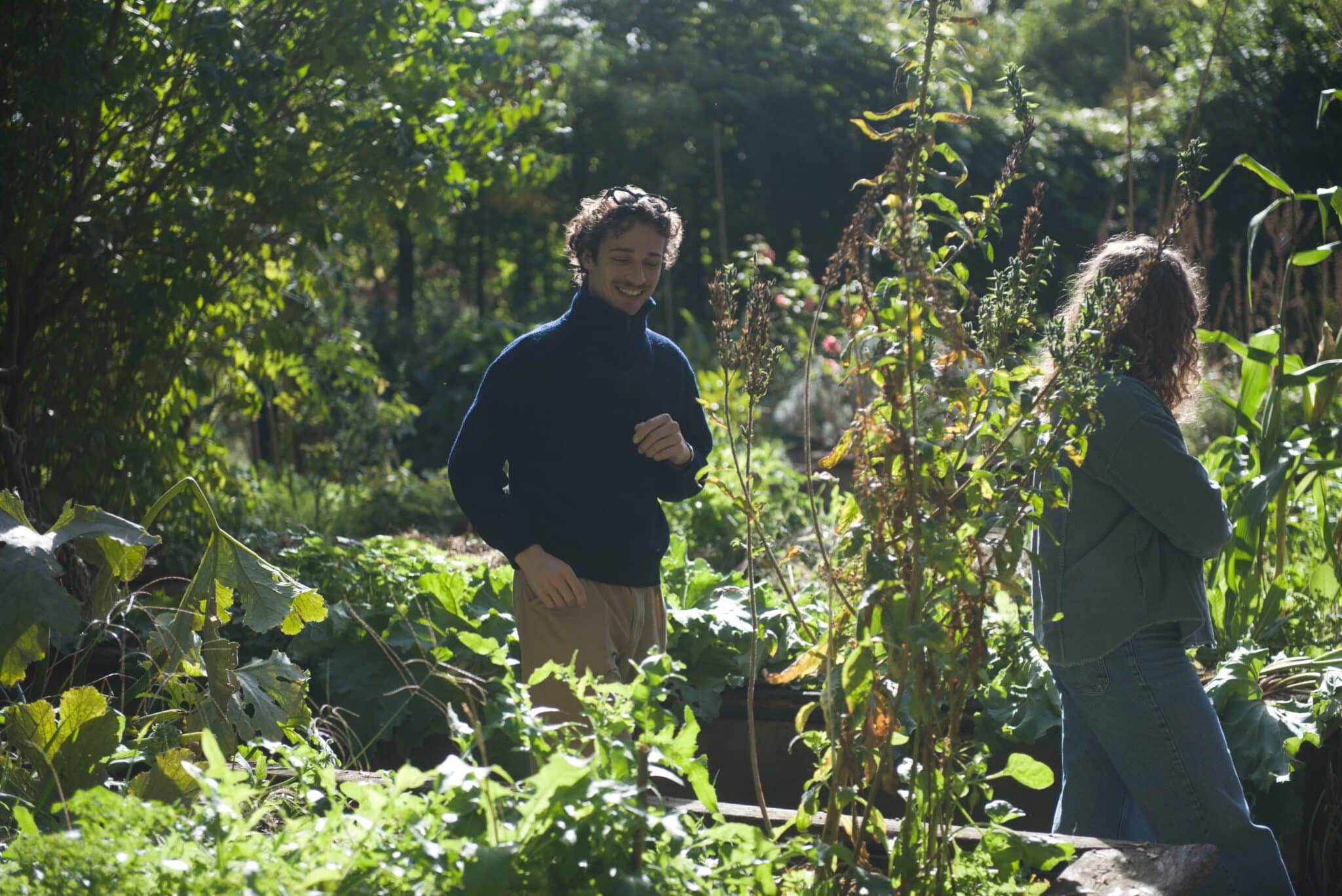 Participants de l’atelier Indigo & Co teignant des tissus naturellement aux Jardins passagers de La Villette.